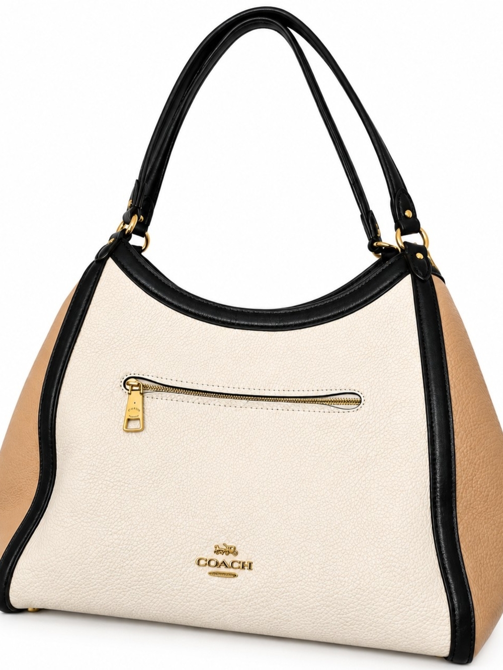 Coach Two-Tone Leather Shoulder Bag in Cream, Tan & Black